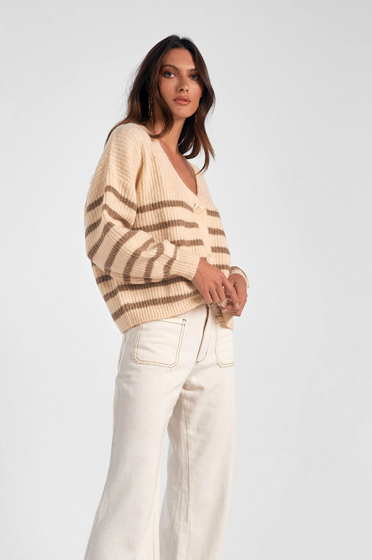 Cream Striped Cardigan