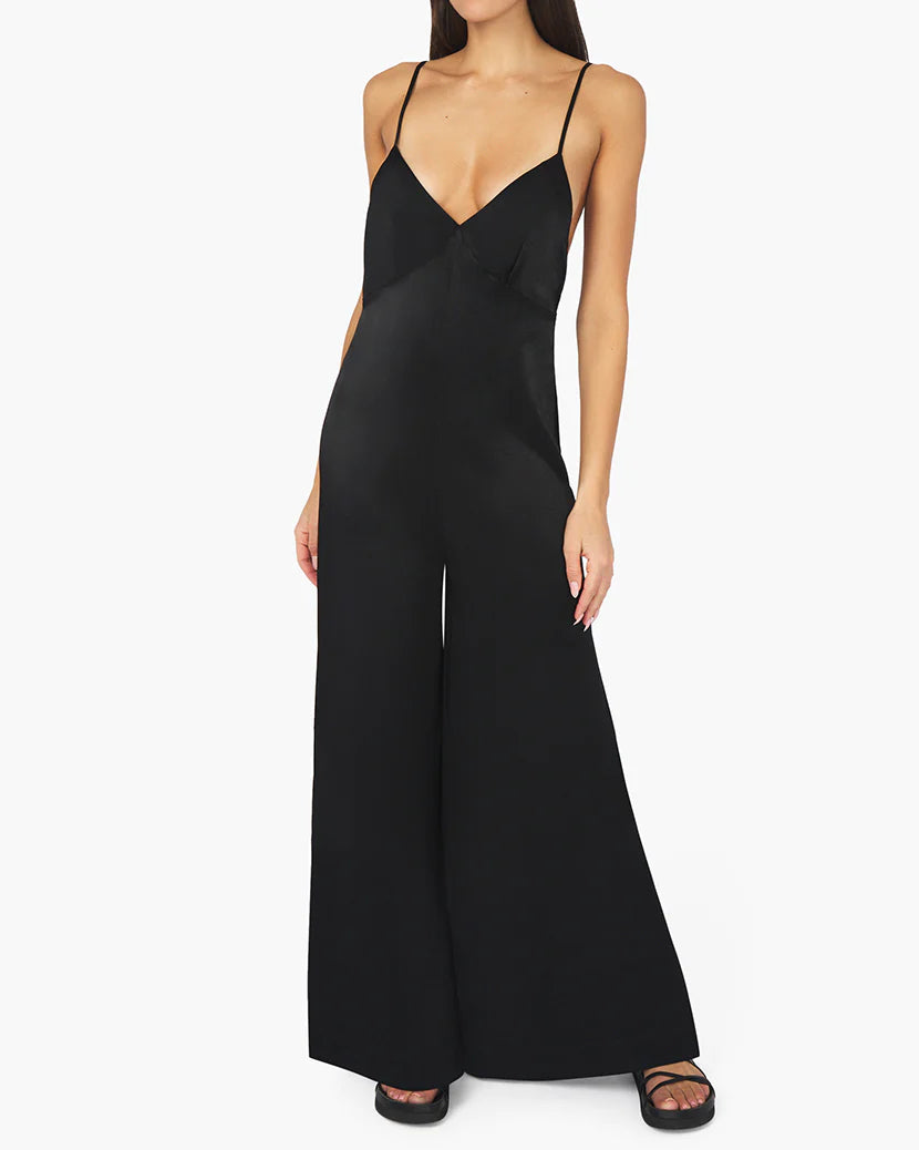 Black Slip Wide Leg Jumpsuit