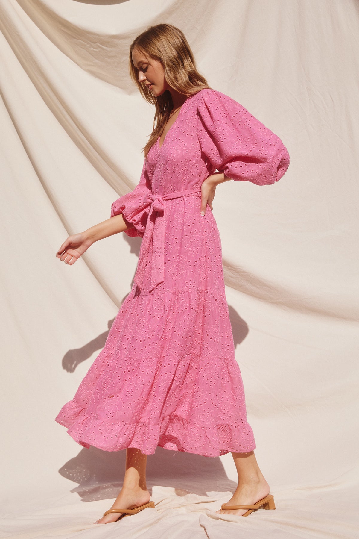 Pink Eyelet Bubble Sleeve Dress