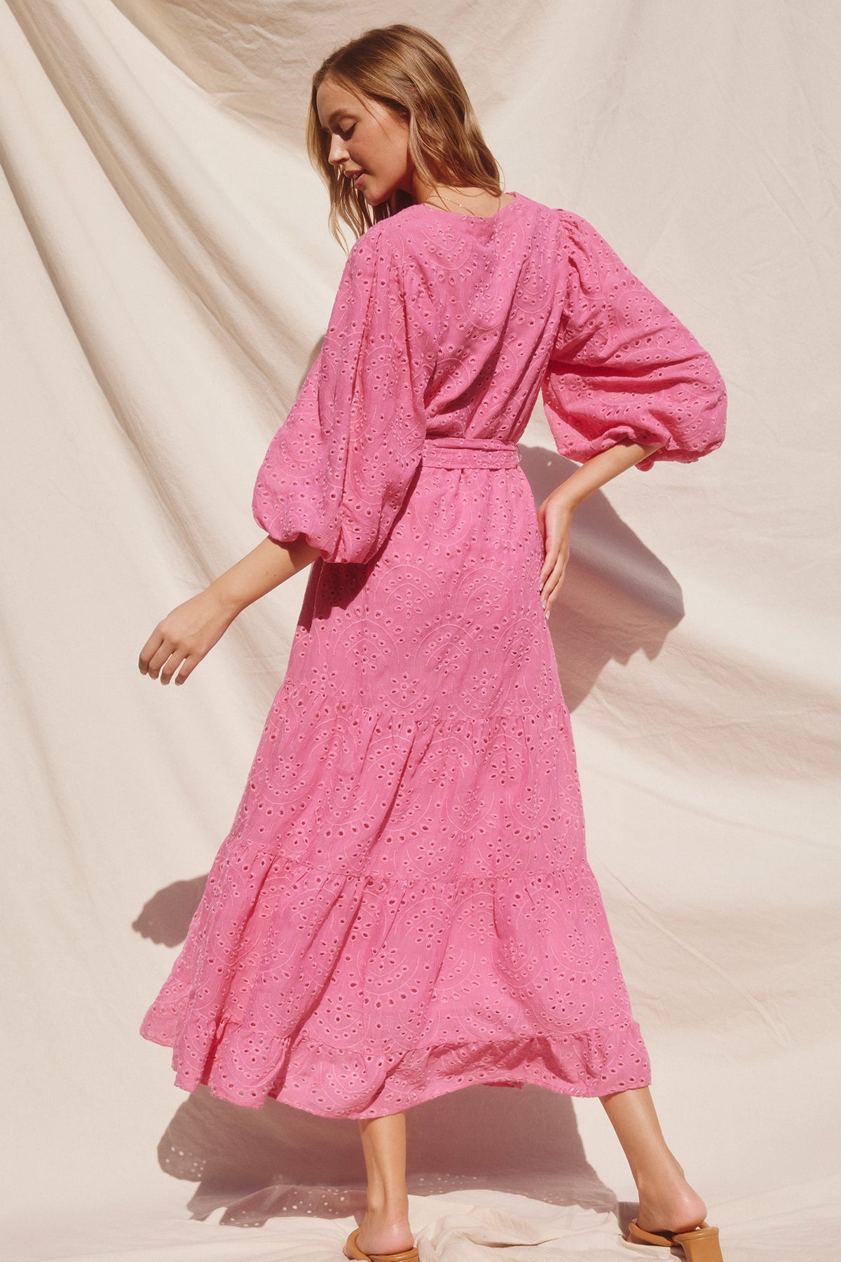 Pink Eyelet Bubble Sleeve Dress