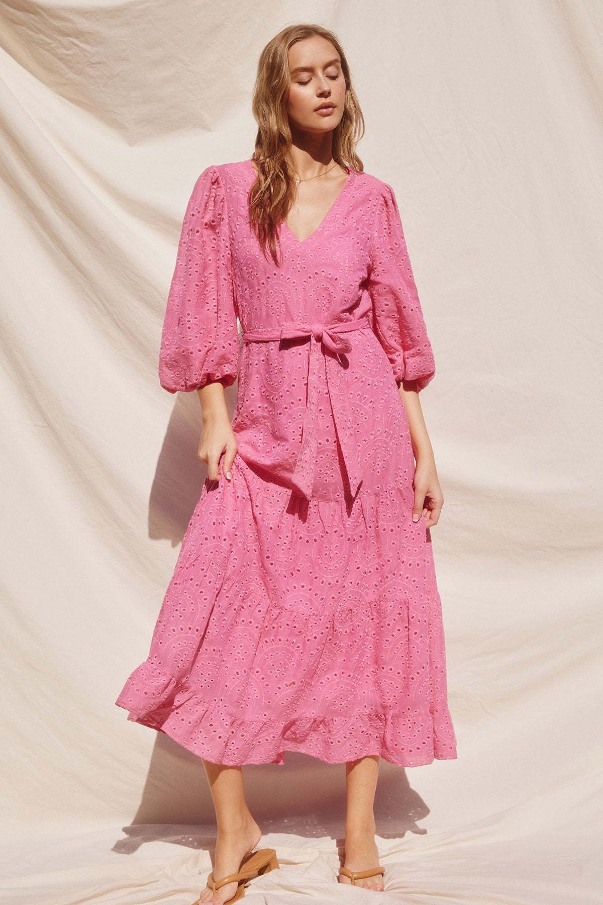 Pink Eyelet Bubble Sleeve Dress