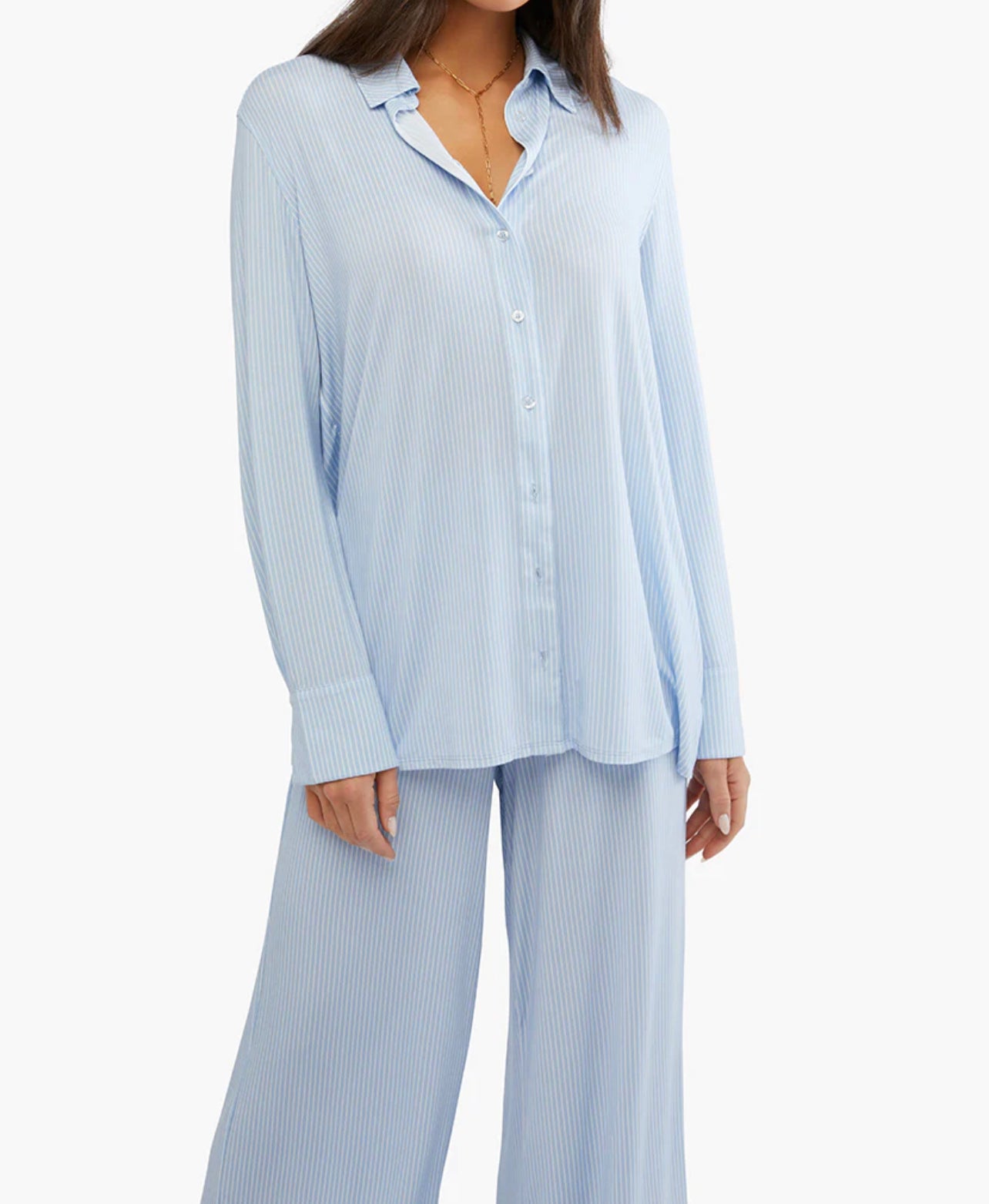 Blue Stripe Button Up Sleep Shirt