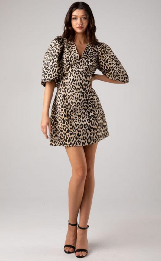 Cheetah Puff Sleeve Mini Dress