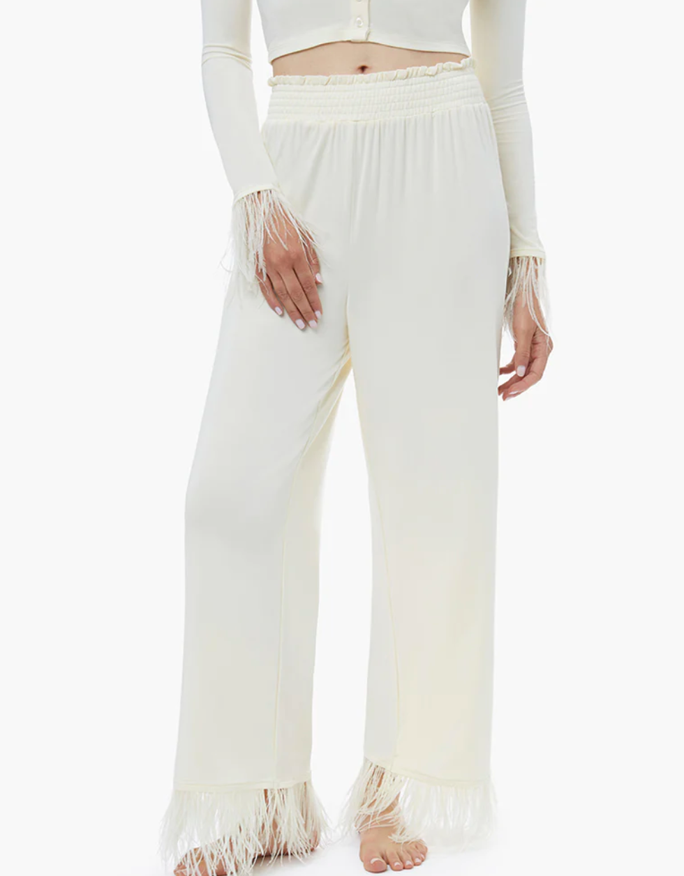 Ecru Feather Trim Pant