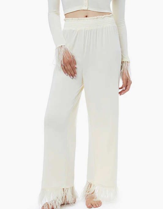 Ecru Feather Trim Pant