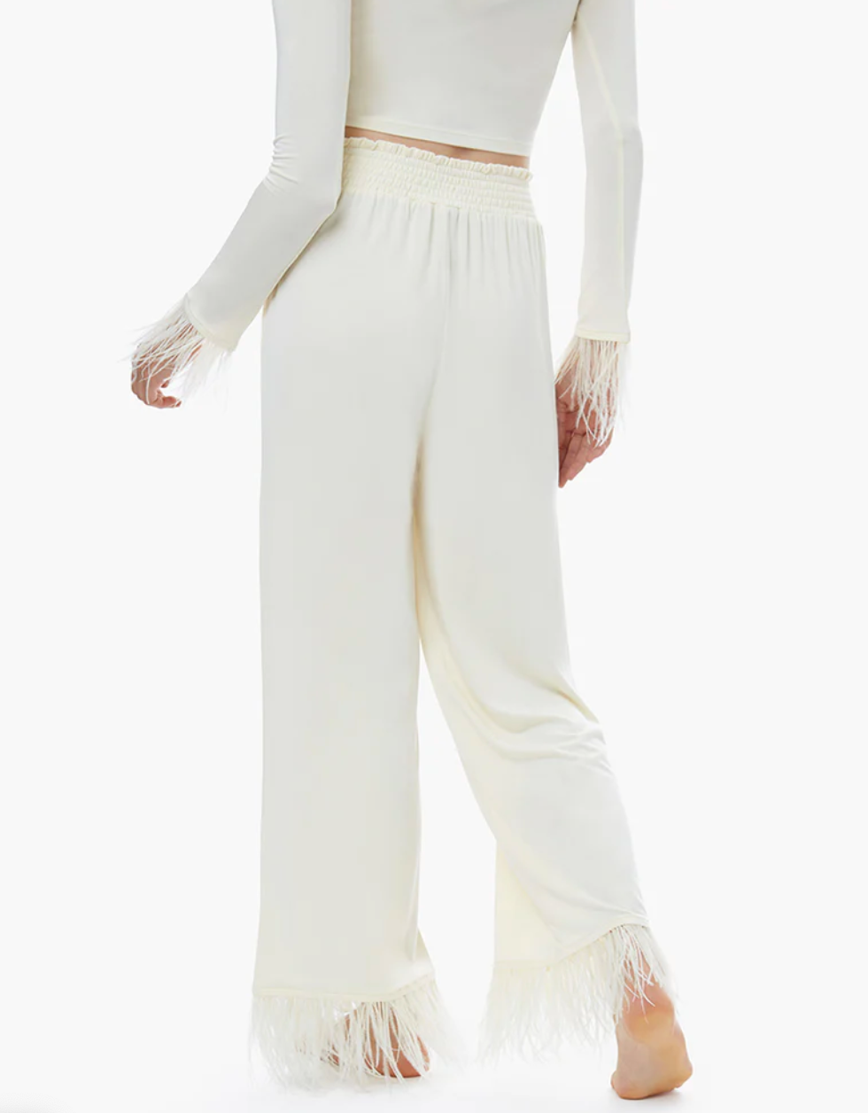 Ecru Feather Trim Pant