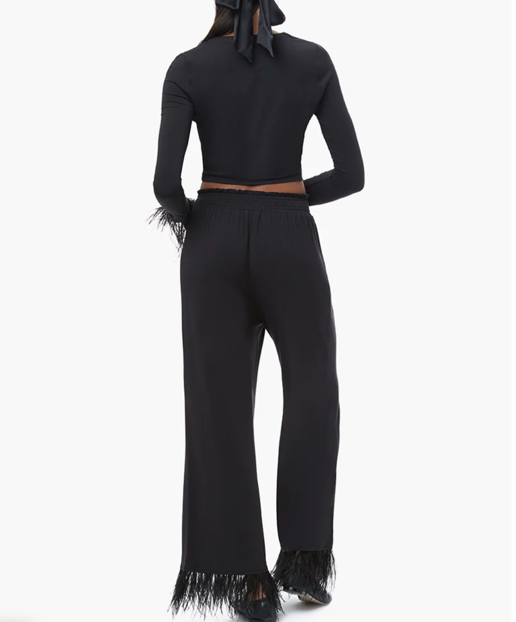 Black Feather Trim Pant