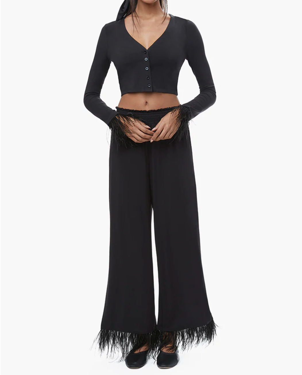 Black Feather Trim Pant