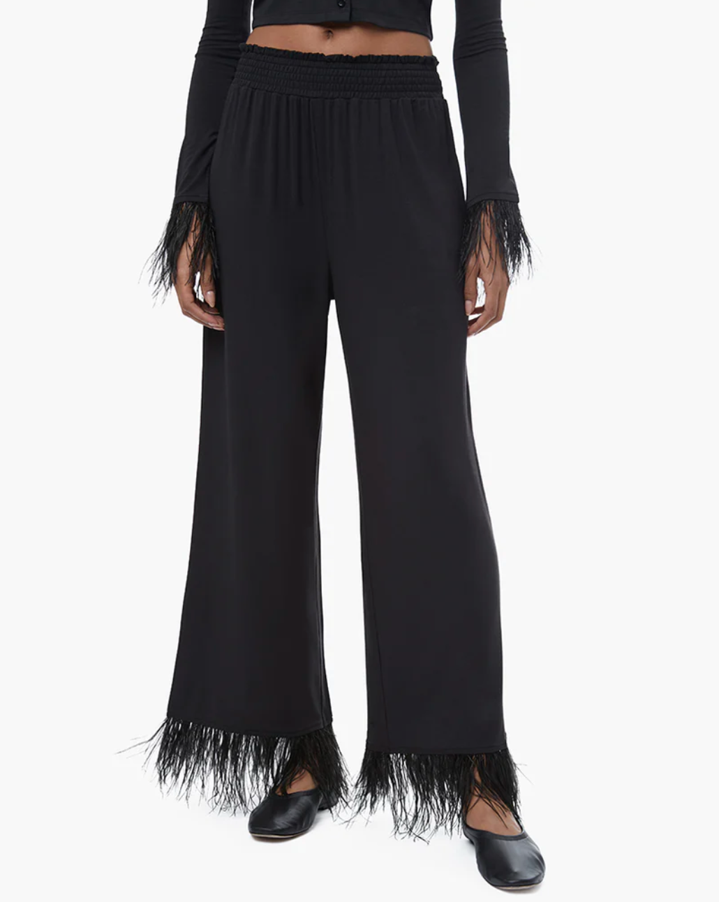 Black Feather Trim Pant