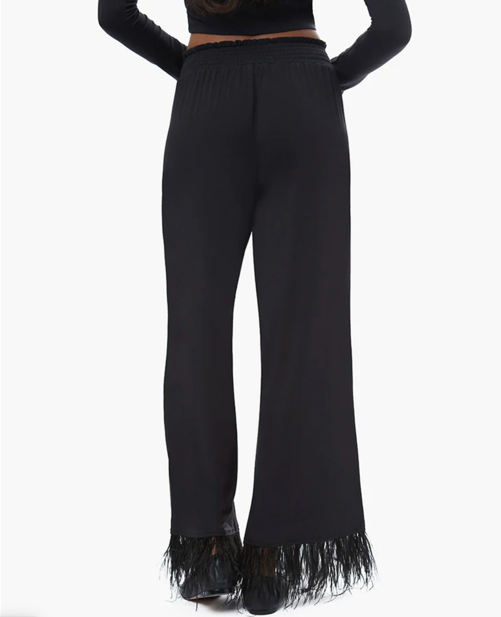 Black Feather Trim Pant