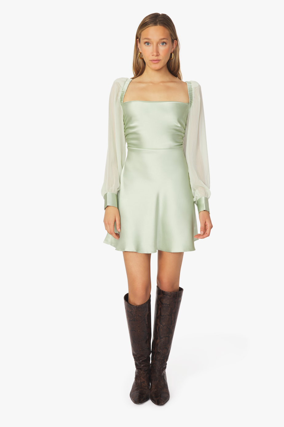 Sage Puff Sleeve Dress